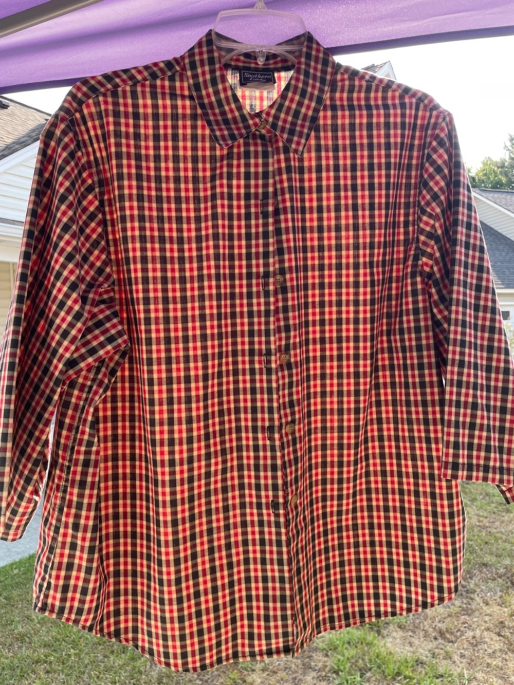 Red Black and Black Plaid Button-Down Shirt